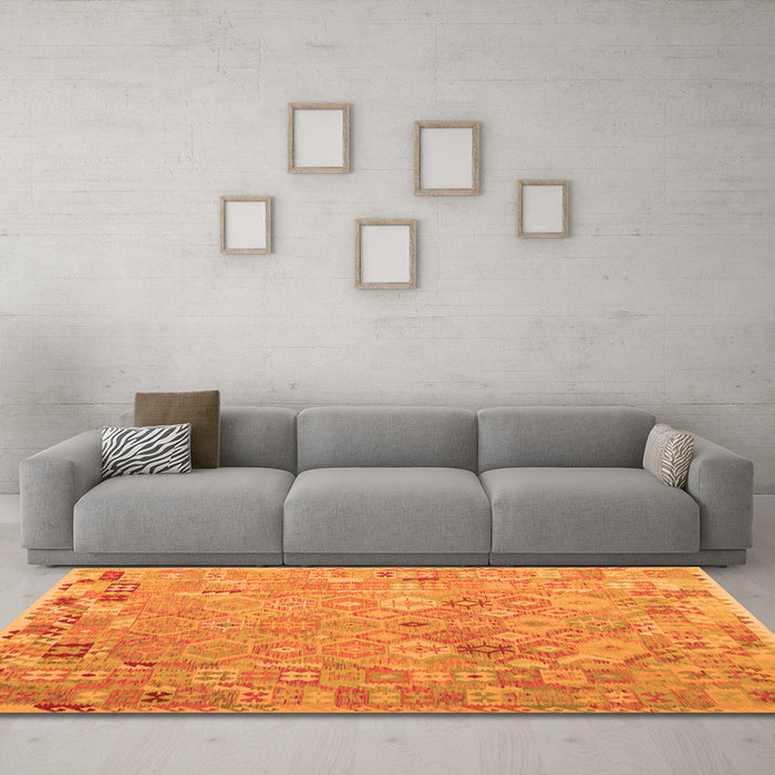 Machine Washable Abstract Orange Contemporary Area Rugs in a Living Room, wshcon2202org