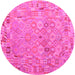 Round Abstract Pink Contemporary Rug, con2202pnk