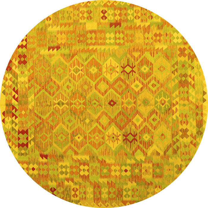 Round Machine Washable Abstract Yellow Contemporary Rug, wshcon2202yw