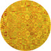 Round Machine Washable Abstract Yellow Contemporary Rug, wshcon2202yw