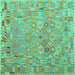 Square Abstract Turquoise Contemporary Rug, con2202turq