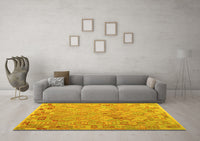 Machine Washable Abstract Yellow Contemporary Rug, wshcon2202yw