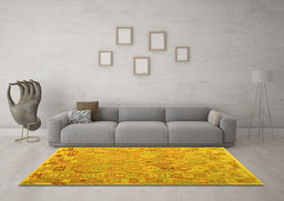 Machine Washable Abstract Yellow Contemporary Rug in a Living Room, wshcon2202yw