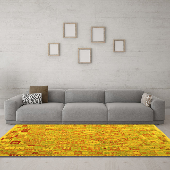 Machine Washable Abstract Yellow Contemporary Rug in a Living Room, wshcon2202yw