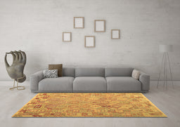 Machine Washable Abstract Brown Contemporary Rug in a Living Room,, wshcon2202brn