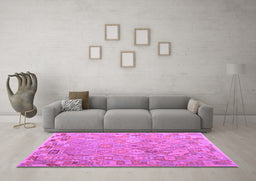 Machine Washable Abstract Purple Contemporary Area Rugs in a Living Room, wshcon2202pur