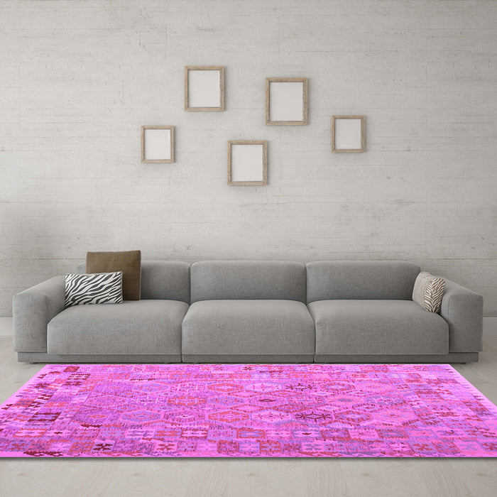 Machine Washable Abstract Purple Contemporary Area Rugs in a Living Room, wshcon2202pur