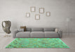 Machine Washable Abstract Turquoise Contemporary Area Rugs in a Living Room,, wshcon2202turq