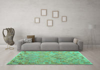 Machine Washable Abstract Turquoise Contemporary Rug, wshcon2202turq