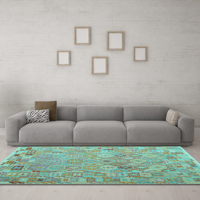 Machine Washable Abstract Light Blue Contemporary Rug in a Living Room, wshcon2202lblu