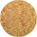 Round Machine Washable Abstract Brown Contemporary Rug, wshcon2202brn