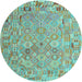 Round Abstract Light Blue Contemporary Rug, con2202lblu