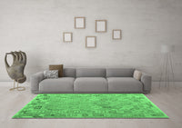 Machine Washable Abstract Emerald Green Contemporary Rug, wshcon2202emgrn