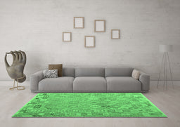 Machine Washable Abstract Emerald Green Contemporary Area Rugs in a Living Room,, wshcon2202emgrn