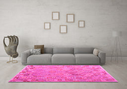 Machine Washable Abstract Pink Contemporary Rug in a Living Room, wshcon2202pnk