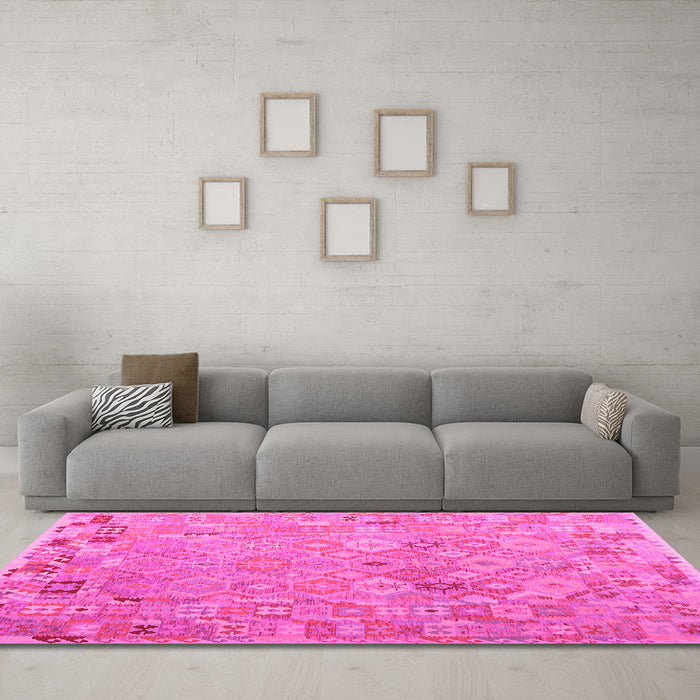 Machine Washable Abstract Pink Contemporary Rug in a Living Room, wshcon2202pnk