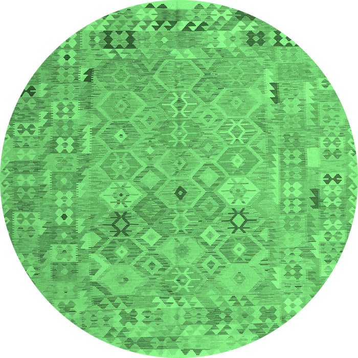 Round Machine Washable Abstract Emerald Green Contemporary Area Rugs, wshcon2202emgrn