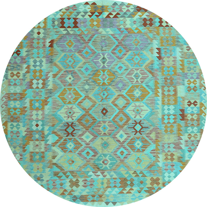 Round Machine Washable Abstract Light Blue Contemporary Rug, wshcon2202lblu