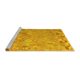 Sideview of Machine Washable Abstract Yellow Contemporary Rug, wshcon2202yw