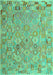 Machine Washable Abstract Turquoise Contemporary Area Rugs, wshcon2202turq