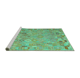 Sideview of Machine Washable Abstract Turquoise Contemporary Area Rugs, wshcon2202turq