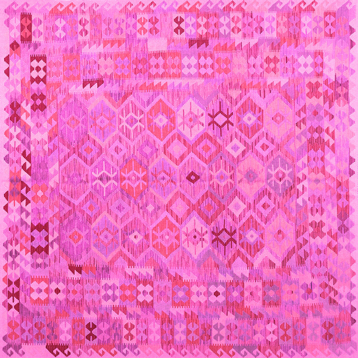 Square Machine Washable Abstract Pink Contemporary Rug, wshcon2202pnk