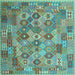 Square Southwestern Light Blue Country Rug, con2203lblu