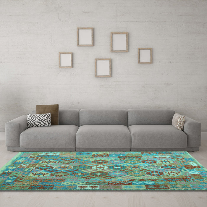 Machine Washable Southwestern Light Blue Country Rug in a Living Room, wshcon2203lblu