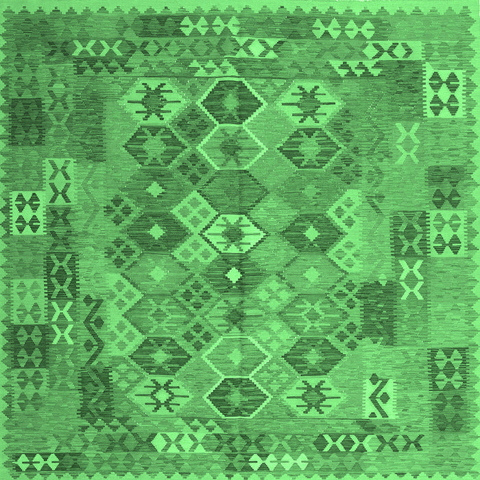 Square Machine Washable Southwestern Emerald Green Country Area Rugs, wshcon2203emgrn