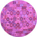 Round Machine Washable Southwestern Purple Country Area Rugs, wshcon2203pur