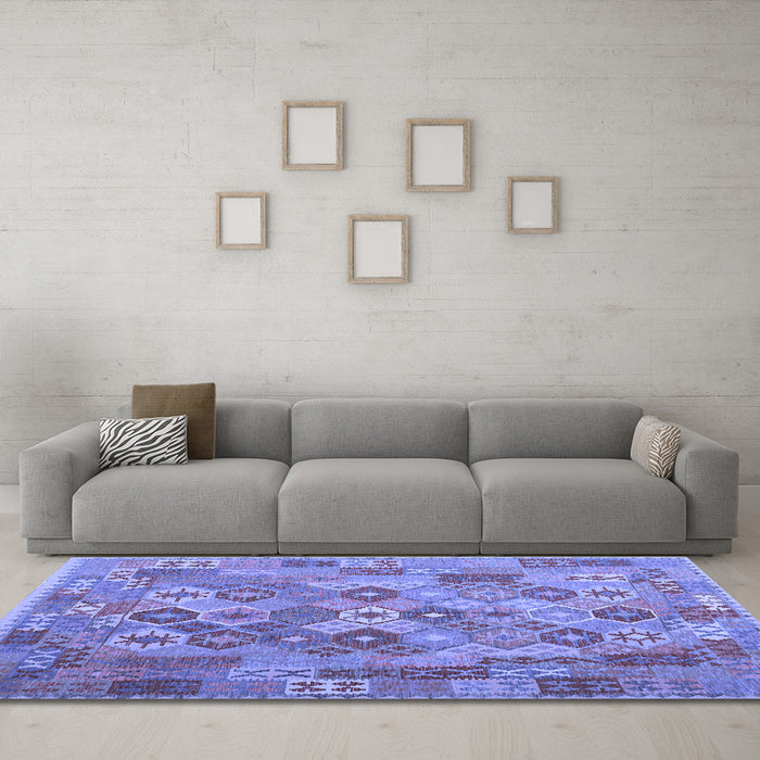Machine Washable Southwestern Blue Country Rug in a Living Room, wshcon2203blu