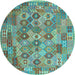 Round Southwestern Light Blue Country Rug, con2203lblu