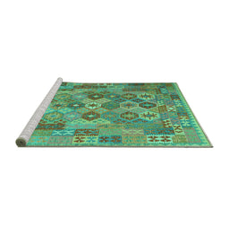 Sideview of Machine Washable Southwestern Turquoise Country Area Rugs, wshcon2203turq
