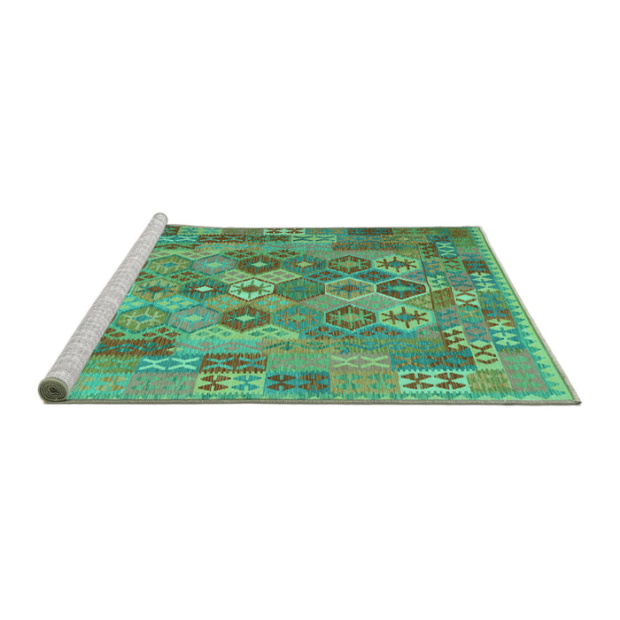 Sideview of Machine Washable Southwestern Turquoise Country Area Rugs, wshcon2203turq