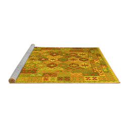 Sideview of Machine Washable Southwestern Yellow Country Rug, wshcon2203yw