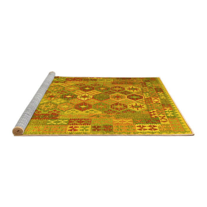 Sideview of Machine Washable Southwestern Yellow Country Rug, wshcon2203yw