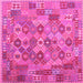 Square Machine Washable Southwestern Pink Country Rug, wshcon2203pnk