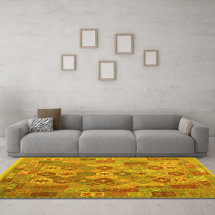 Machine Washable Southwestern Yellow Country Rug in a Living Room, wshcon2203yw
