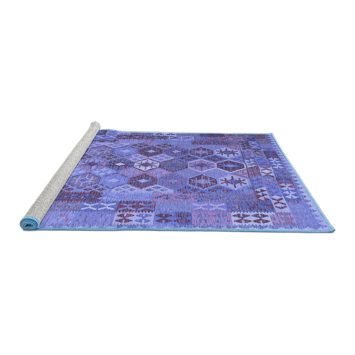 Sideview of Machine Washable Southwestern Blue Country Rug, wshcon2203blu