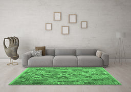 Machine Washable Southwestern Emerald Green Country Area Rugs in a Living Room,, wshcon2203emgrn