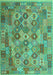 Machine Washable Southwestern Turquoise Country Area Rugs, wshcon2203turq