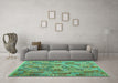 Machine Washable Southwestern Turquoise Country Area Rugs in a Living Room,, wshcon2203turq