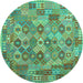 Round Southwestern Turquoise Country Rug, con2203turq