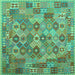 Square Machine Washable Southwestern Turquoise Country Area Rugs, wshcon2203turq