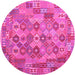 Round Machine Washable Southwestern Pink Country Rug, wshcon2203pnk