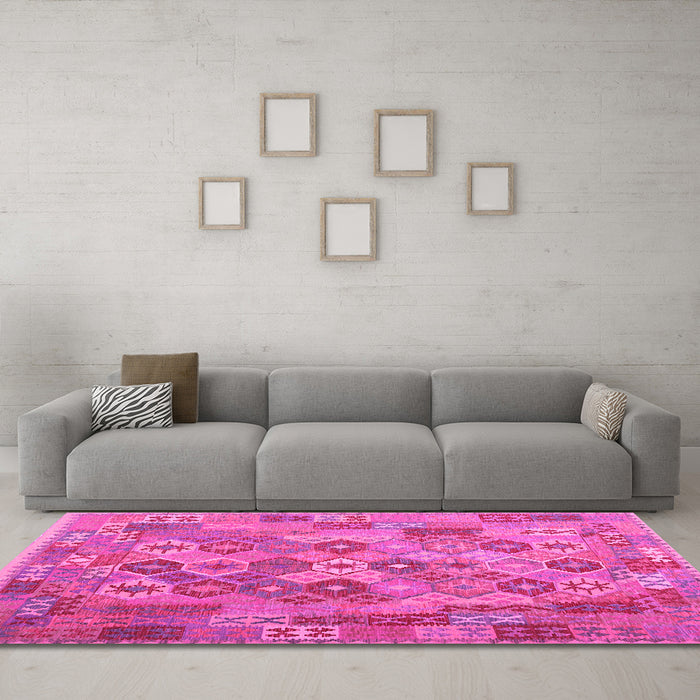 Machine Washable Southwestern Pink Country Rug in a Living Room, wshcon2203pnk