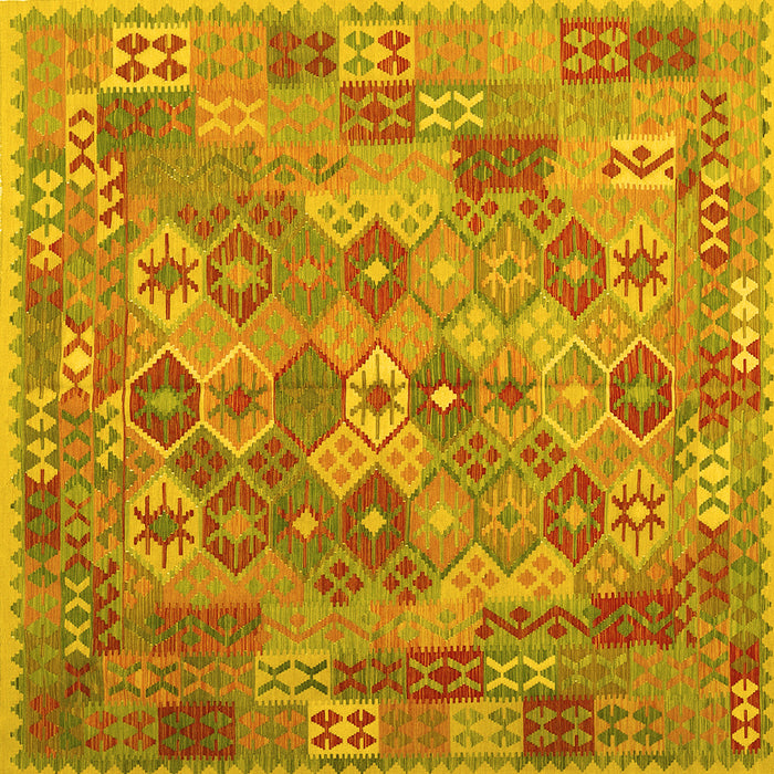 Square Machine Washable Southwestern Yellow Country Rug, wshcon2203yw
