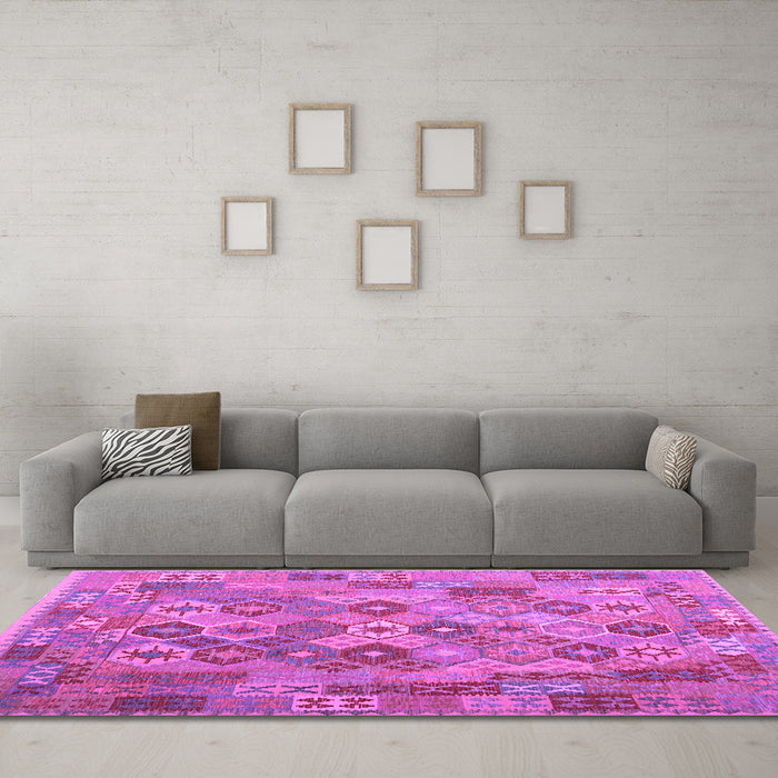 Machine Washable Southwestern Purple Country Area Rugs in a Living Room, wshcon2203pur