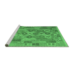 Sideview of Machine Washable Southwestern Emerald Green Country Area Rugs, wshcon2203emgrn