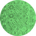 Round Machine Washable Abstract Emerald Green Contemporary Area Rugs, wshcon2204emgrn